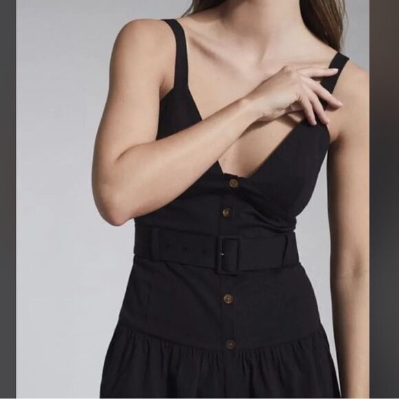 NWT REISS Vita Stretch Cotton Blend Black Midi Dress - Picture 2 of 13